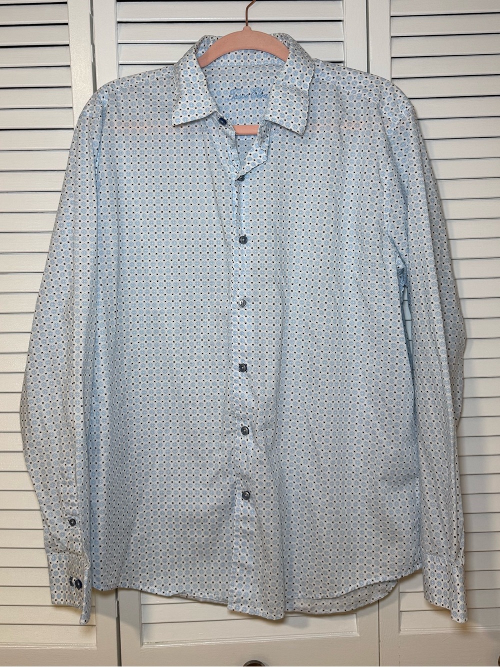 Tasso Elba Pale Blue Geometric Print Button-Up Shirt